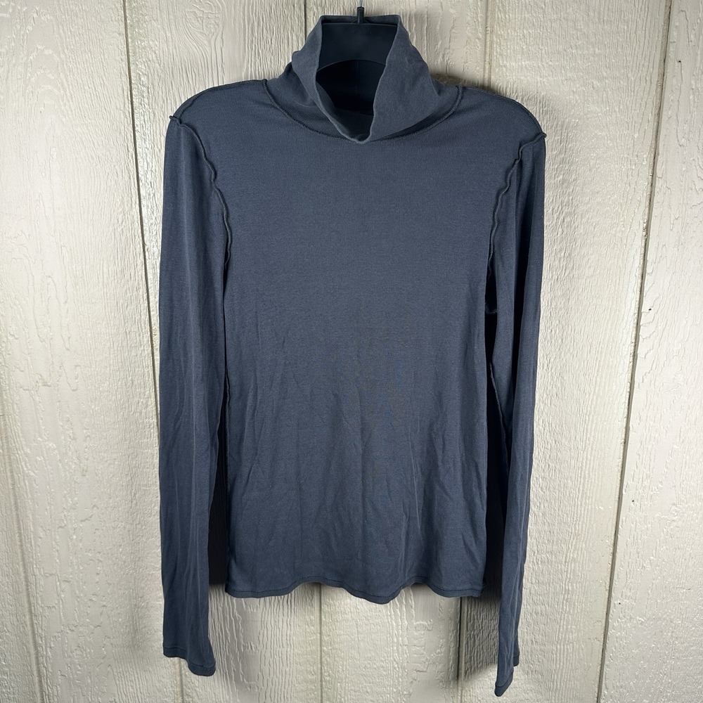 We The Free People Exposed Seam Turtleneck Lightweight Top Size Large Black Gray